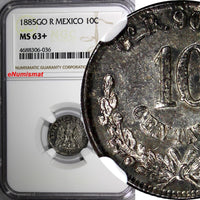 Mexico SECOND REPUBLIC Silver 1885 GO R 10 Centavos NGC MS63+ Toned KM# 403.5(6)