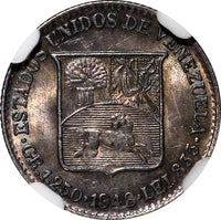 VENEZUELA Silver 1948 25 Centimos NGC UNC DETAILS Nice Toned Y# 20 (125)