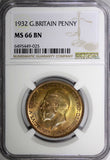 Great Britain George V 1932 1 Penny KEY DATE NGC MS66 BN TOP GRADED KM# 838 (25)