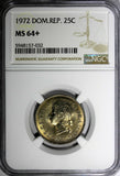 DOMINICAN REPUBLIC 1972 25 Centavos NGC MS64+ GEM Mintage-800,000 KM# 20a.1 (32)