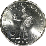 SWEDEN Silver 1962 U 5 Kronor NGC MS64 80th Birthday of Gustaf VI KM# 838 (017)