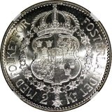 Sweden Gustaf V Silver 1926 W 2 Kronor NGC MS63 Mintage-221 577 KM# 787 (014)
