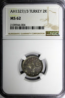 Turkey Mehmed V Silver AH1327//3 (1911) 2 Kurush NGC MS62 Toned KM# 749 (004)