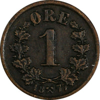 Norway Oscar II Bronze 1877 1 Ore BETTER DATE VF Condition KM# 352 (18 061)