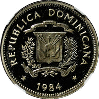 DOMINICAN REPUBLIC PROOF 1984 MO 5 Centavos NGC PF66 ULTRA CAMEO KM# 59