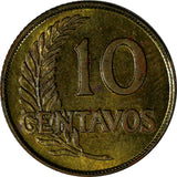 Peru Brass 1948/8 10 Centavos 3 YEARS TYPE aUNC Toning SCARCE KM# 226.1 (14 787)