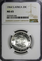 SOUTH AFRICA Silver 1964 20 Cents LAST YEAR TYPE NGC MS65  KM# 61 (048)