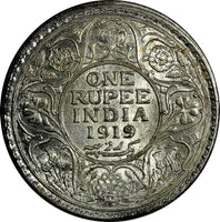 India-British George V Silver 1919 (B) 1 Rupee aUNC Mint Luster KM# 524 (18 819)