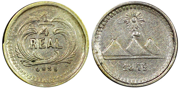 Guatemala Silver 1879  1/4 Real Mintage-171,000 UNC KM# 146a.2 (22 662)