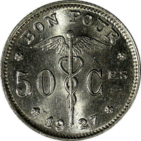 Belgium Albert I Nickel 1927 50 Centimes (French) UNC Condition KM# 87 (17 937)