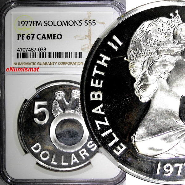 Solomon Islands Silver PROOF 1977 FM 5 Dollars NGC PF67 CAMEO Mint-15,000 KM7(3)