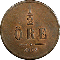 Sweden Oscar I Bronze 1858 1/2 Ore RED-BROWN UNC KM# 686 (21 889)