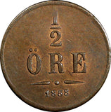 Sweden Oscar I Bronze 1858 1/2 Ore RED-BROWN UNC KM# 686 (21 889)