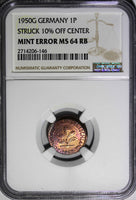 Germany-Federal Republic 1950-G 1 Pfennig NGC MINT ERROR MS64 RB SCARCE KM105(6)