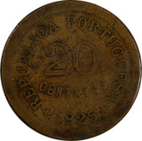 Portugal Bronze 1925 20 Centavos KM# 574 (17 441)