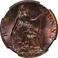 Great Britain Edward VII 1910 1/2 Penny NGC MS64 BN TOP GRADED KM# 793.2 (004)