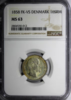 Denmark Frederik VII Silver 1858 FK-VS 16 Skilling Rigsmont NGC MS63 KM# 765