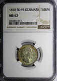 Denmark Frederik VII Silver 1858 FK-VS 16 Skilling Rigsmont NGC MS63 KM# 765