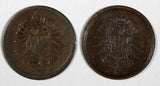 Germany - Empire Wilhelm I Copper LOT OF 2 COINS 1876 D 1 Pfennig  KM# 1 (57)