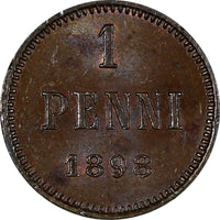 Finland Nicholas II Copper 1898 1 Penni aUnc Choice Details KM# 13 (20 791)