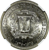 DOMINICAN REPUBLIC PROOF 1976 1/2 Peso NGC MS64 Juan Pablo Duarte KM# 44