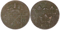 Sweden Frederick I Copper 1724 1 Öre 23.1mm KM# 383.1 (21 364)