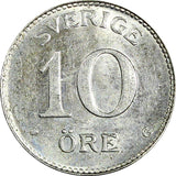 SWEDEN Gustaf V Silver 1941 G 10 Öre UNC KM# 780 (22 133)