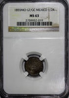 Mexico Republic Silver 1855 Mo GF/GC 1/2 Real NGC MS63 Better Date KM# 370.9 (9)