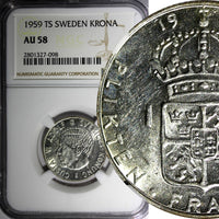 Sweden Gustaf VI Silver 1959 TS Krona NGC AU58  KEY DATE SCARCE KM# 826 (098)