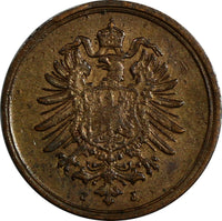 Germany - Empire Wilhelm I Copper 1875 J 1 Pfennig Hamburg Mint XF  KM# 1 (717)