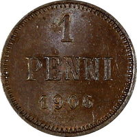 Finland Nicholas II Copper 1906 1 Penni UNC KM# 13 (20 806)