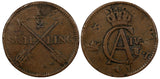 SWEDEN COPPER 1803 1/2 SKILLING OVERSTRUCK ON 1 ORE S.M. 1748 FULL DATE (383)