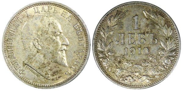 Bulgaria Ferdinand I Silver 1910 1 Lev Toned KM# 28 (22 288)