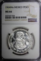 Mexico ESTADOS UNIDOS MEXICANOS Silver 1964 Peso Jose Morelos NGC MS66 KM#459(4)