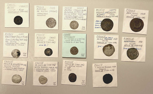 FRANCE LOT OF 14 MEDIEVAL COINS most are silver. (22 373)