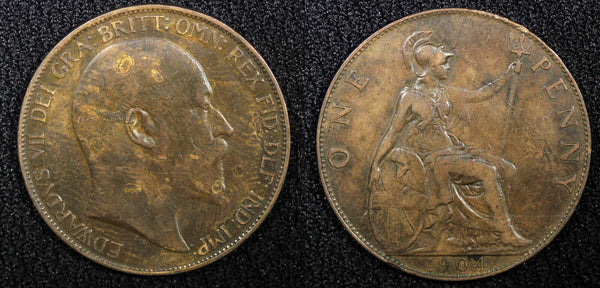 GREAT BRITAIN Edward VII Bronze 1904 1 Penny KM# 794.2 (22 484)