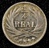 GUATEMALA Silver 1897 1/4 Real  Sun above 3 Volcanoes Toned KM# 162 (22 793)