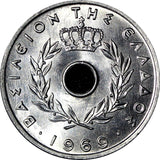 Greece Paul I Aluminum 1969 20 Lepta 24mm GEM BU COIN KM# 79 (21 292)