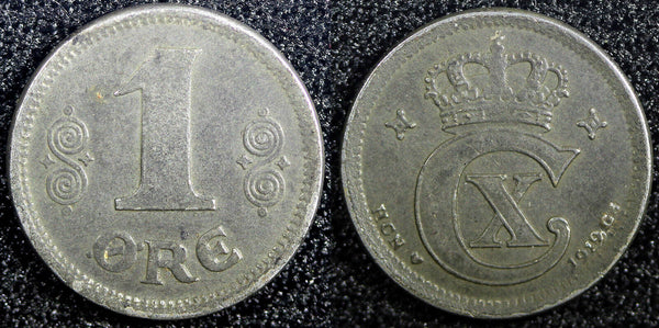 Denmark Christian X Iron 1919 1 Øre WWI Issue  KM# 812.2a  (23 091)