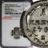 German States BRANDENBURG-ANSBACH 1784-S 1 Kreuzer NGC UNC DETAILS KM# 330 (030)