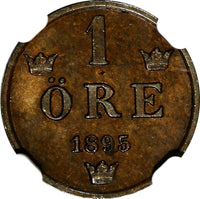 Sweden Oscar II Bronze 1895 1 Ore NGC MS64 BN TOP GRADED BY NGC KM# 750 (54)