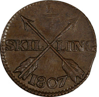 SWEDEN Copper King Gustav IV Adolf 1807 1/4 Skilling ch.XF KM# 564 (19 540)