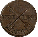 SWEDEN Copper King Gustav IV Adolf 1807 1/4 Skilling ch.XF KM# 564 (19 540)