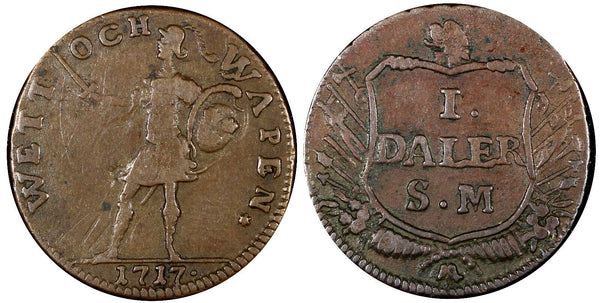 Sweden Emergency Issue Carl XII 1717 1 Daler Wits and Weapons KM# 355 ( 21 183)