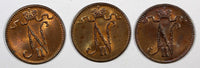 FINLAND Nicholas II LOT OF 3 COINS Copper 1914 1 Penni  UNC KM#13 (20 881)