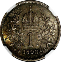 AUSTRIA Franz Joseph I Silver 1893 1 Corona NGC MS63 TONED KM# 2804