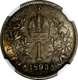 AUSTRIA Franz Joseph I Silver 1893 1 Corona NGC MS63 TONED KM# 2804