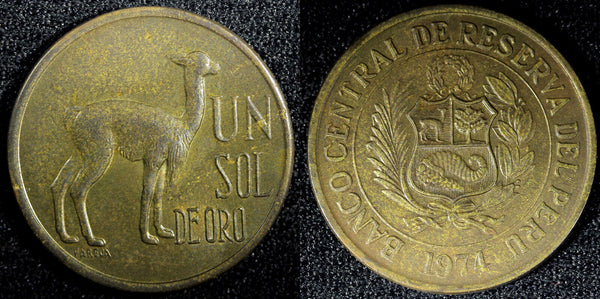 Peru Brass 1974 1 Sol Llama UNC KM# 248 (23 583)