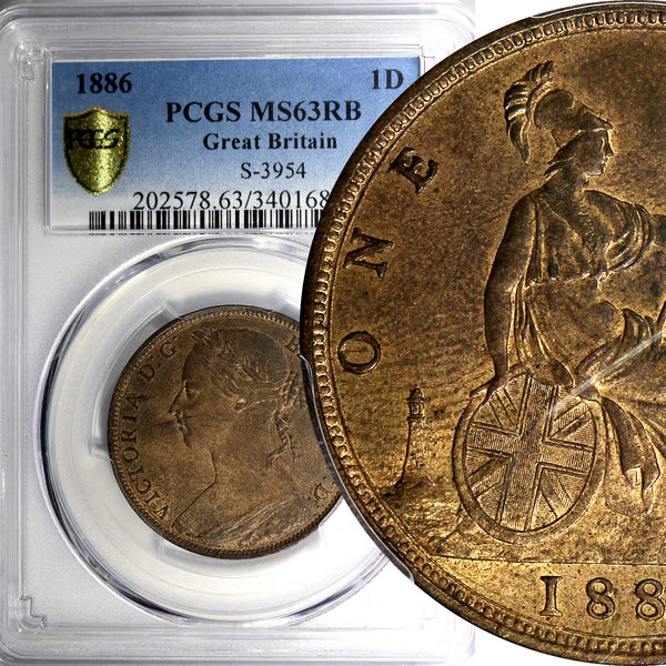 Great Britain Victoria Bronze 1886 1 Penny PCGS MS63 RB Light Toned KM# 755 (3)