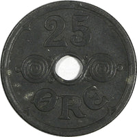 Denmark Christian X German Occupation Zinc 1945 25 Ore WWII Issue KM# 823.2a (5)